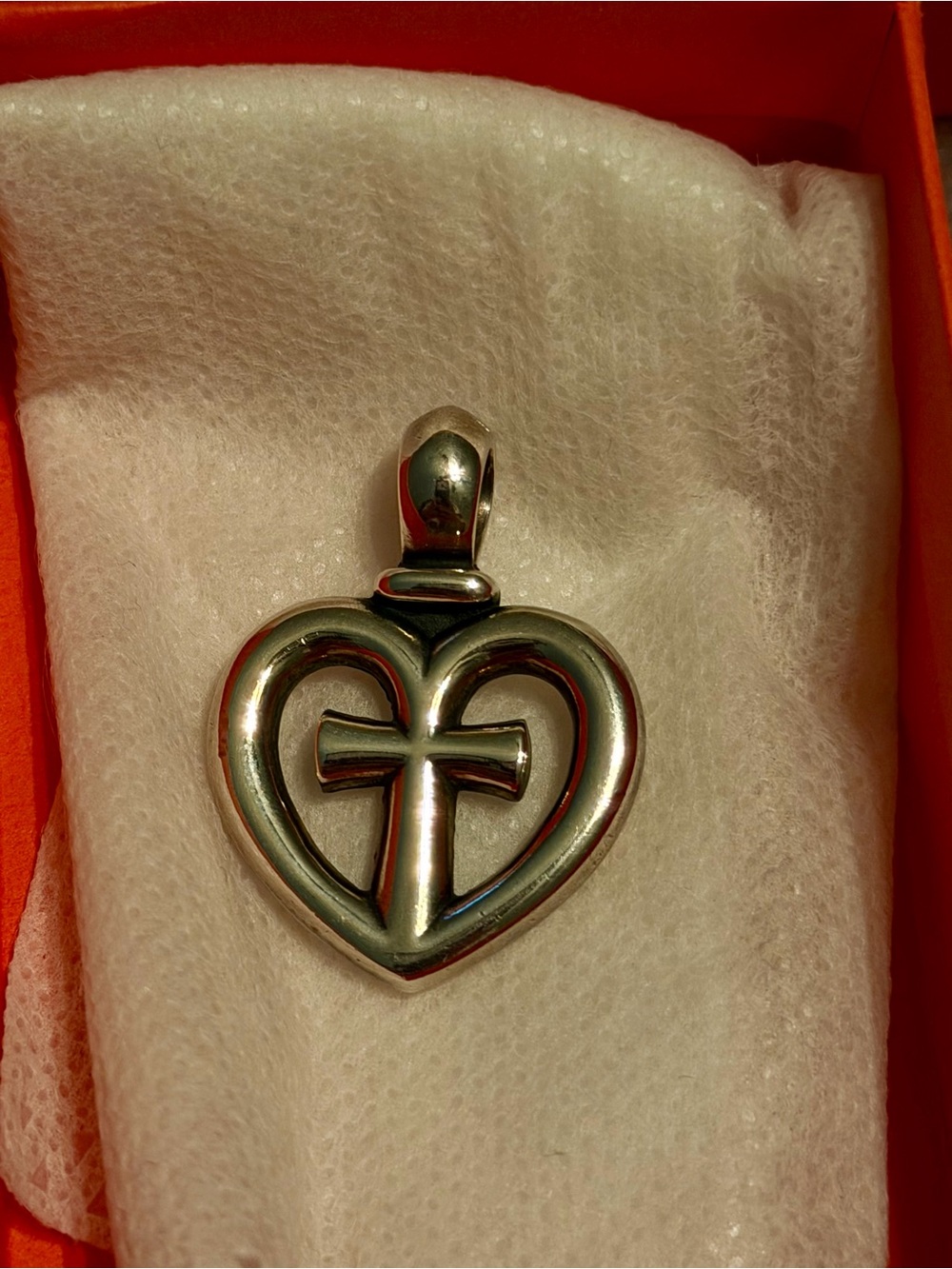 Retired James Avery silver cross heart pendant.